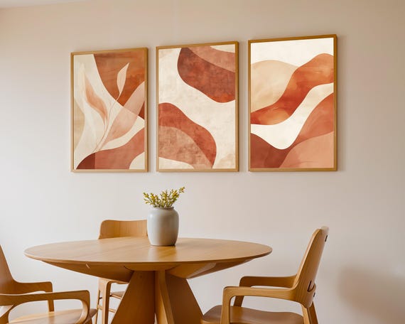 Set of 3 Boho Abstract Wall Art Prints, Neutral Minimalist Home Decor, Modern Abstract Art Print Set, Museum Quality Prints, Abstract Art