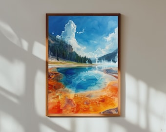 Grand Prismatic Spring Watercolor Print: Yellowstone National Park Wall Art