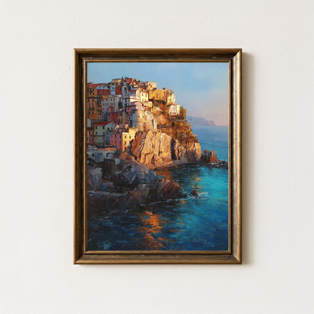 Cinque Terre Italy Art Print | Mediterranean Coastal Village, Golden ...