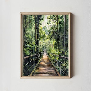 Rainforest Bridge Watercolor Print: Taman Negara Jungle Art