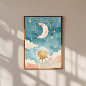 Sun and Moon Nursery Print: Celestial Boho Baby Room Decor