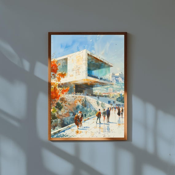 Watercolor Painting of the Acropolis Museum Athens | Modern Greek Architecture Wall Art Print | Travel Landmark Poster