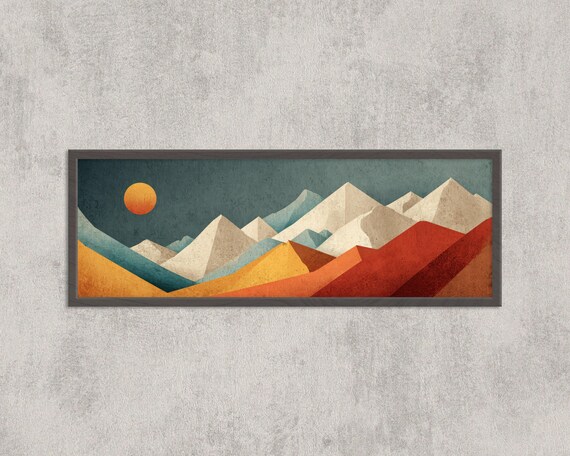 Geometric Mountain Landscape Print: Retro Minimalist Adventure Art