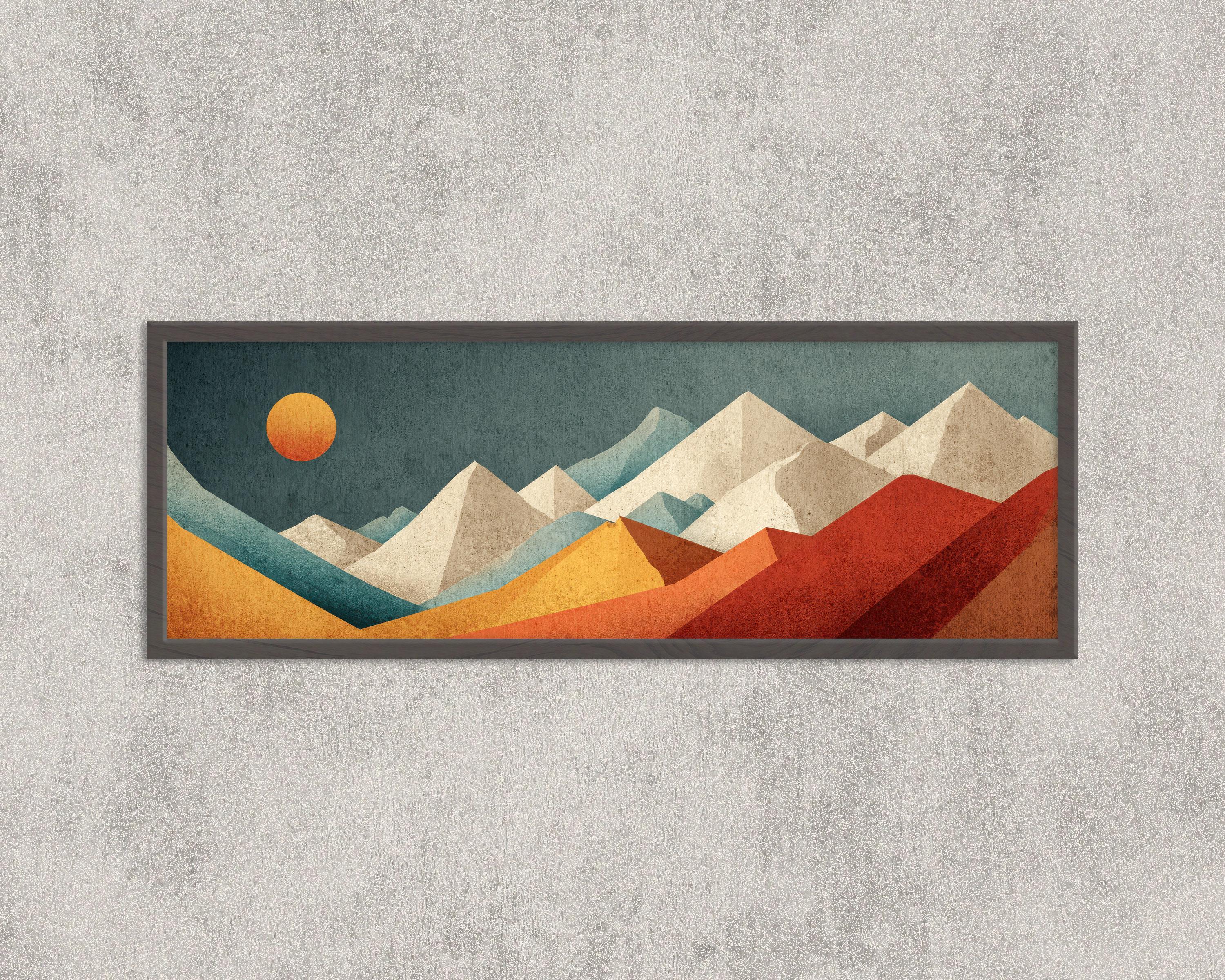 Geometric Mountain Landscape Print: Retro Minimalist Adventure Art