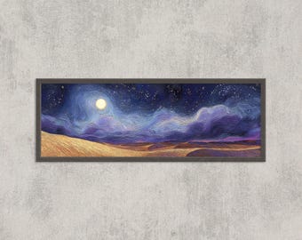 Desert Nightscape Art Print: Starry Sky, Golden Dunes