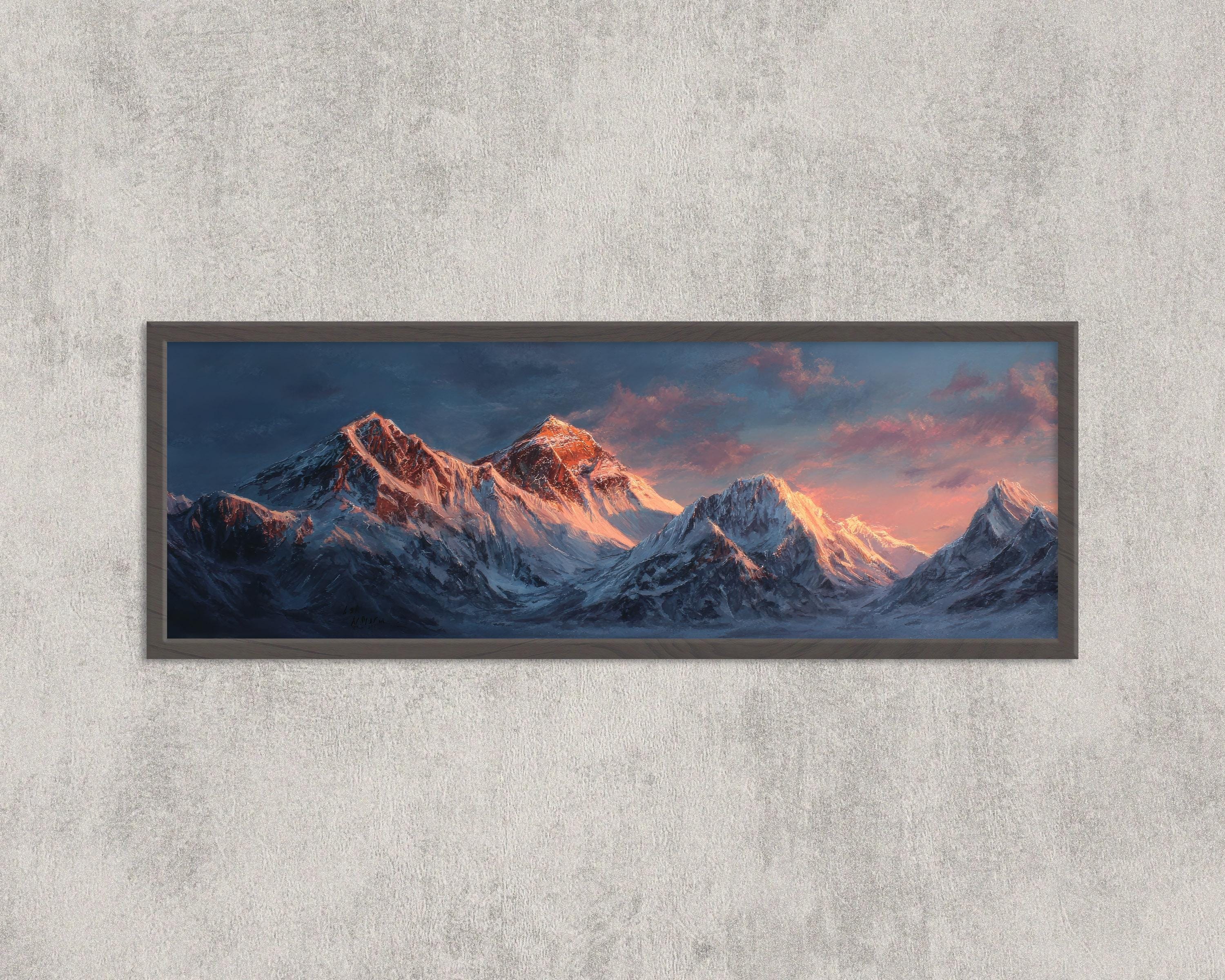 Mount Everest Watercolor Print: Himalayan Sunrise Panorama, Museum