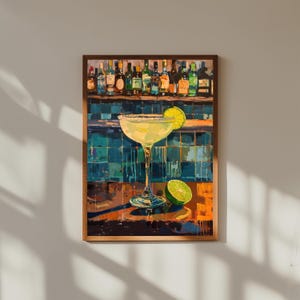Margarita Oil Painting – Wide-Rimmed Glass with Salted Rim – Classic Cocktail Wall Art for Bar Cart or Kitchen Decor