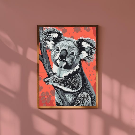 Funky Baby Koala Nursery Art – Cute Aussie Animal Poster, Whimsical Koala Wall Print, Gender Neutral Nursery Decor for Baby Room