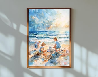Whimsical Beach Watercolor Print: Children&#39;s Coastal Nursery Art