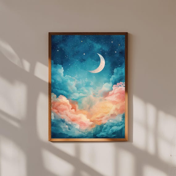 Dreamy Sky Watercolor Print | Soft Whimsical Cloud Art | Pastel Nursery Wall Art | Boho Sky Illustration | Celestial Watercolor Poster