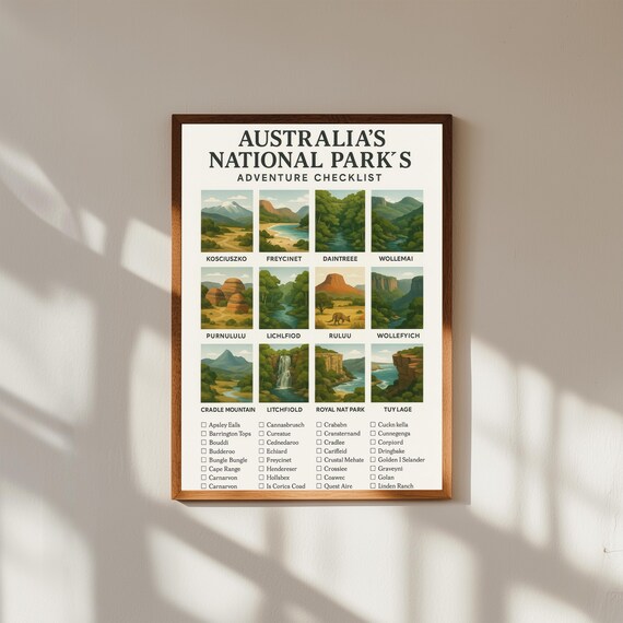 Australia National Parks Checklist Poster | Travel Bucket List Wall Art | Aussie Nature Print | Camping Decor | Adventure Gift
