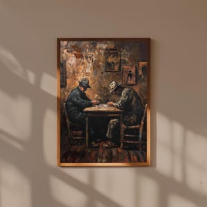 Impressão inspirada em Cézanne, os jogadores de cartas – Pôster de belas artes pós-impressionista – Decoração de parede com cena de café francês rústico – Estilo Paul Cézanne