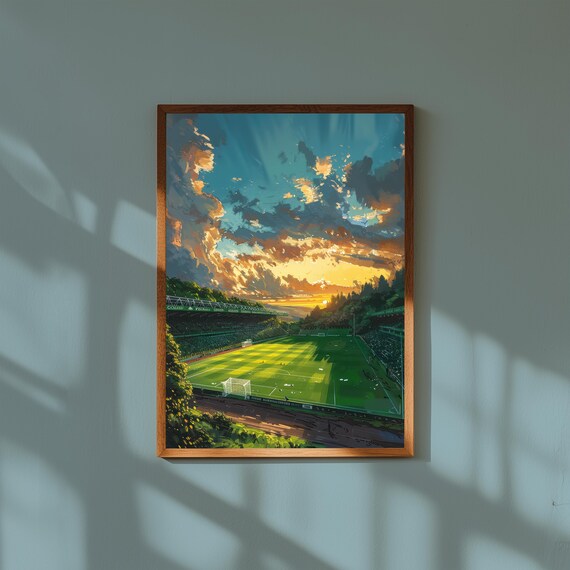 Celtic Park Stadium Poster | Green & White Stands Illustration | Celtic FC Wall Art | Glasgow Football Decor | Hoops Fan Gift Print