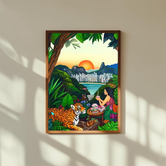 Rio de Janeiro Skyline Wall Art – Brazil Cityscape Painting Print – Travel Poster Decor – Christ the Redeemer Artwork – Framed or Unframed