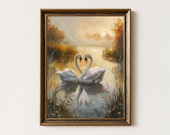 Pintura del lago Corazón de Cisne: Impresión artística romántica de naturaleza campestre