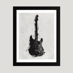 Impresión artística de silueta de guitarra eléctrica: decoración de habitación con música rock and roll