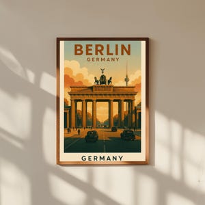 Berlin Brandenburg Gate Vintage Travel Poster: Retro German Art