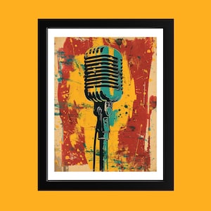 Retro Microphone Canvas Art: 50s Style Music Print