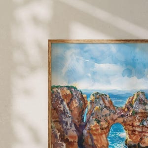 Lagos Portugal Watercolor Print: Coastal Cliff Algarve Seascape image 5