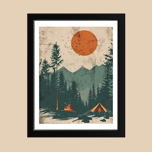 Vintage Camping Tent Print: Retro Cabin Wall Art, Nature Lover Gift