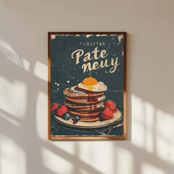 Retro Diner Menu Wall Art – Vintage Breakfast Print with Pancakes, Eggs & Bacon, 50s Kitchen Decor, Classic Cafe Style Poster