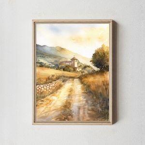 Impressão em aquarela do Caminho de Santiago: Arte de parede para casa de campo espanhola