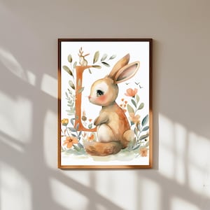 Whimsical Baby Animal Initial Nursery Wall Art | Personalized Letter Print | Animal Alphabet Decor | Custom Baby Name Gift | Kids Room Art
