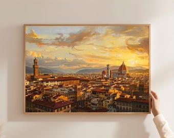 Florence Duomo Sunset Oil Painting Print, Italian Cityscape Canvas Wall Art, Framed Italy Decor, Tuscany Home Art, Travel Gift
