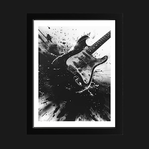 Artistic Electric Guitar Canvas Wall Art | Music Lover Gift | Guitar Silhouette Print | Rock and Roll Home Decor | Music Room Art Print