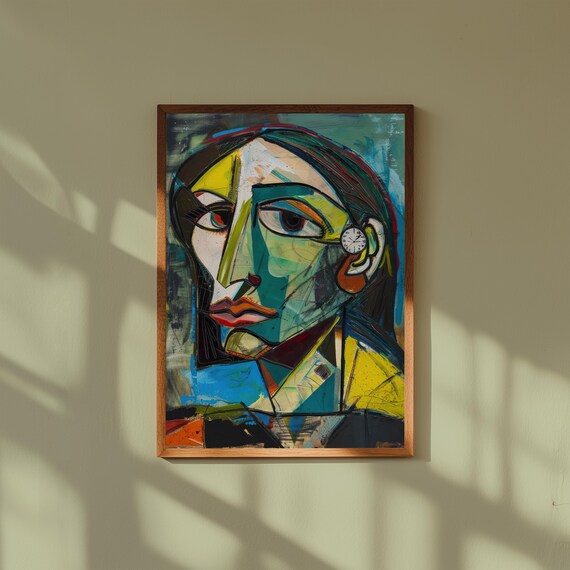 Picasso Femme à la Montre Inspired Print – Modern Cubist Portrait Art – Bold Abstract Fine Art Poster – Pablo Picasso Style Decor