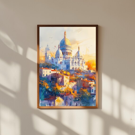 Watercolor Painting of Sacré-Cœur Basilica Paris | Montmartre Landmark Wall Art Print | French Architecture Travel Poster