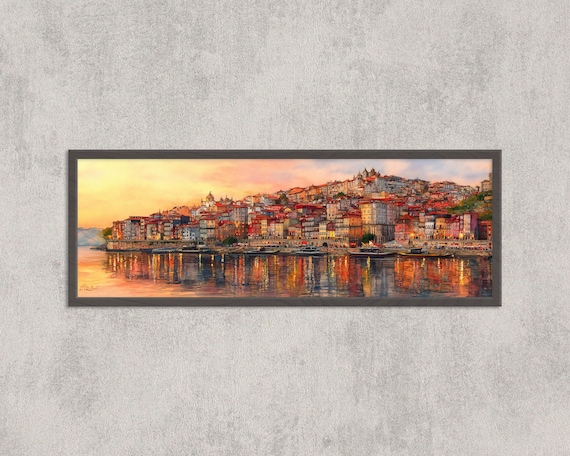 Porto Sunset Panorama Print: Ribeira, Douro River Cityscape Wall Art