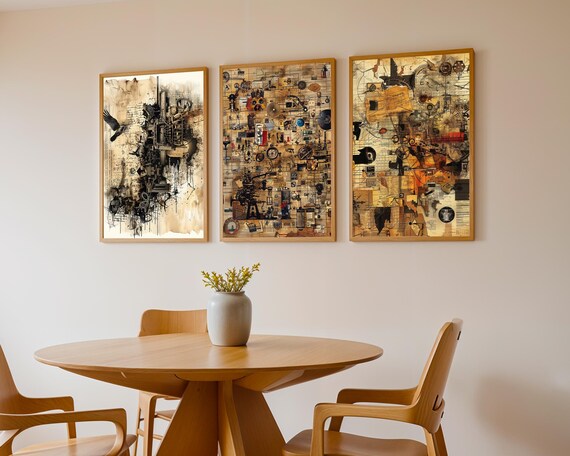 Conceptual Dada-Inspired Wall Art Print set of 3, Avant-Garde Surreal Abstract Poster, Modern Minimalist Home Decor, Bold Art Print