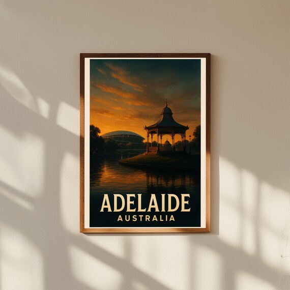 Adelaide Australia Vintage Travel Poster Print – Retro Wall Art of River Torrens & Festival Centre – South Australia Decor for Home