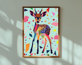 Whimsical Fawn Nursery Art Print: Funky Baby Deer Woodland Decor