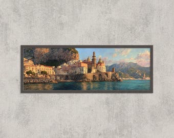 Amalfi Coast Watercolor Print: Italian Seaside Village Wall Art