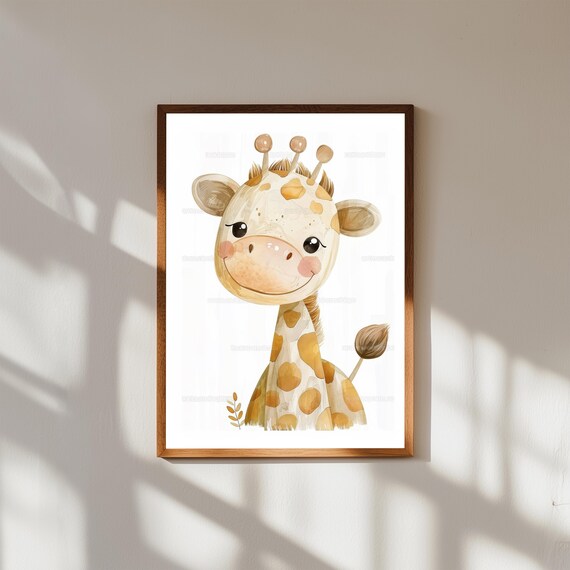 Cute Baby Giraffe Watercolor Wall Art | Safari Nursery Animal Print | Jungle Baby Room Decor | Gender Neutral Baby Shower Gift