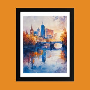 メルボルンの水彩画：オーストラリアの都市景観、都市旅行アート