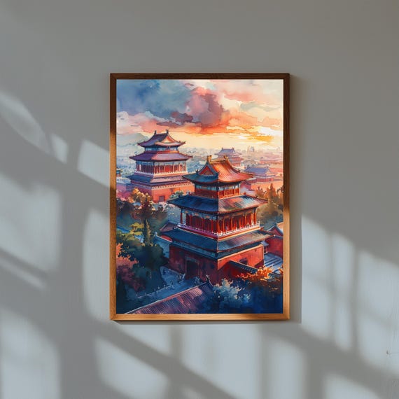 Watercolor Painting of Forbidden City Main Gate Beijing | Chinese Imperial Palace Wall Art Print | Historic Travel Poster