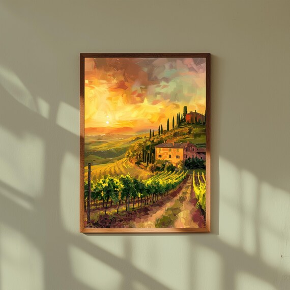 Tuscany Vineyard Summer Landscape Art Print | Italian Countryside Wall Art | Mediterranean Travel Decor | Wine Country Poster