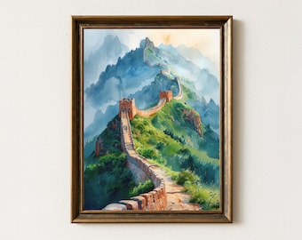Wall of China Art Print | Misty Mountain Watercolor