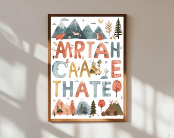Poster per bambini con l'alfabeto avventuroso: arte murale ABC per esterni