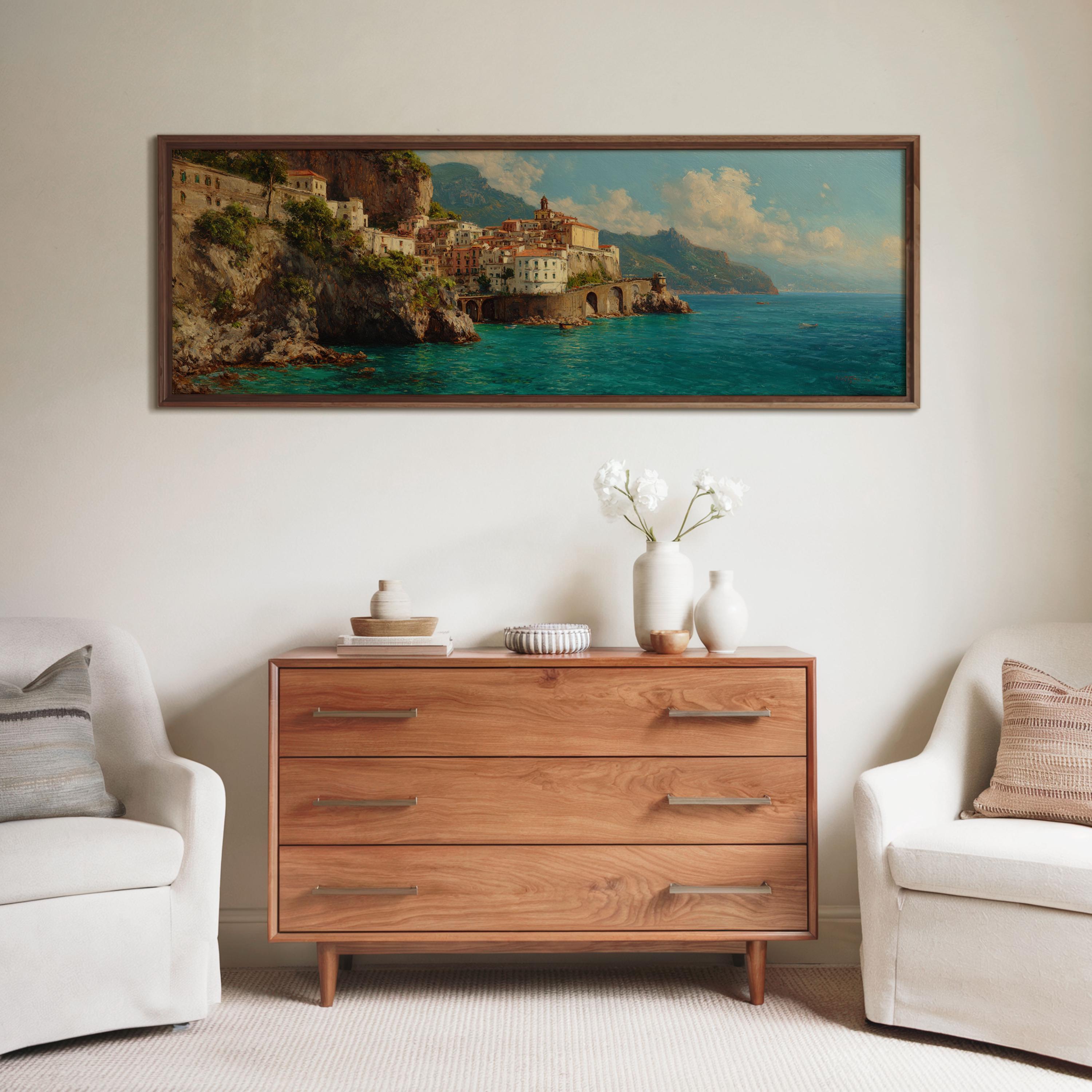 Amalfi Coast Cliffside Wall Art | Panoramic Italy Coastal Print ...