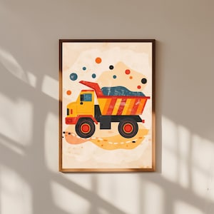 Cute Dump Truck Nursery Wall Art | Colorful Construction Vehicle Print | Playful Kids Room Decor | Baby Boy Truck Poster | Toddler Gift