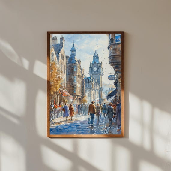 Watercolor Painting of the Royal Mile Edinburgh | Historic Old Town Wall Art Print | Scottish Cityscape Travel Poster