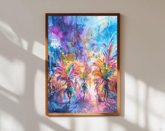 Impresión en acuarela del Carnaval de Río: Arte de la danza de samba brasileña
