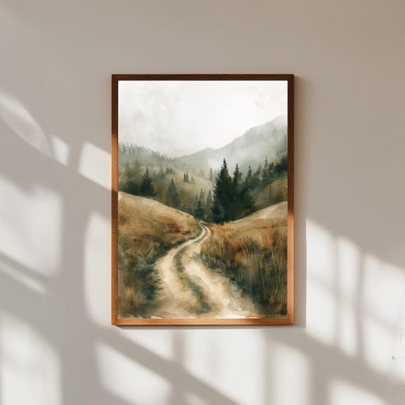 Winding Road Through Highlands Wall Art | Scenic Mountain Landscape Print | Rolling Hills Nature Canvas | Rustic Travel Home Decor