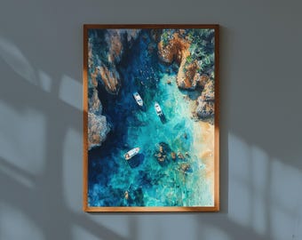 Watercolor Painting of the Great Barrier Reef Australia | Coral Ocean Wall Art Print | Marine Nature Landscape Poster