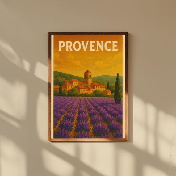 Provence France Vintage Travel Poster – Lavender Field Wall Art – Retro French Countryside Print for Home Decor
