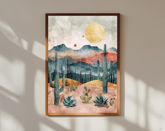 Desert Cactus Painting: Boho Earth Tone Botanical Art Print